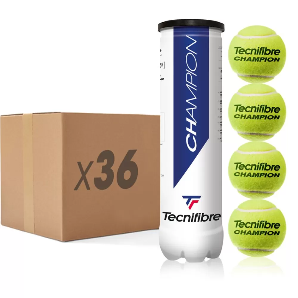 Performance Pression>Tecnifibre CHAMPION : CARTON DE 36 TUBES DE 4 BALLES DE TENNIS